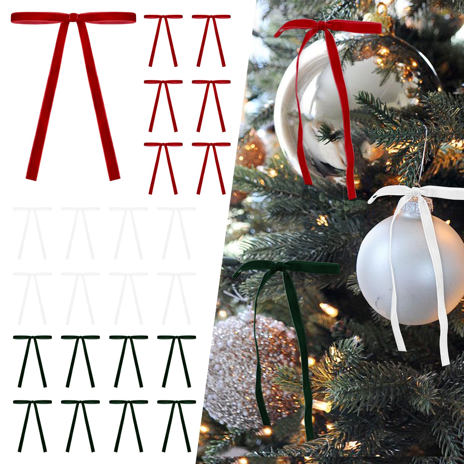 SIMISI RIBBON 24Pcs Christmas Velvet Ribbon Bows Decorations for Tree