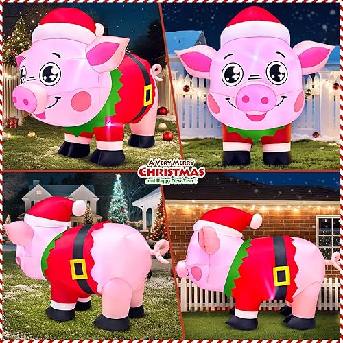 Miniatura 2 de KOOY Decoración inflable de Navidad de 5 pies de cerdo lindo de Navidad