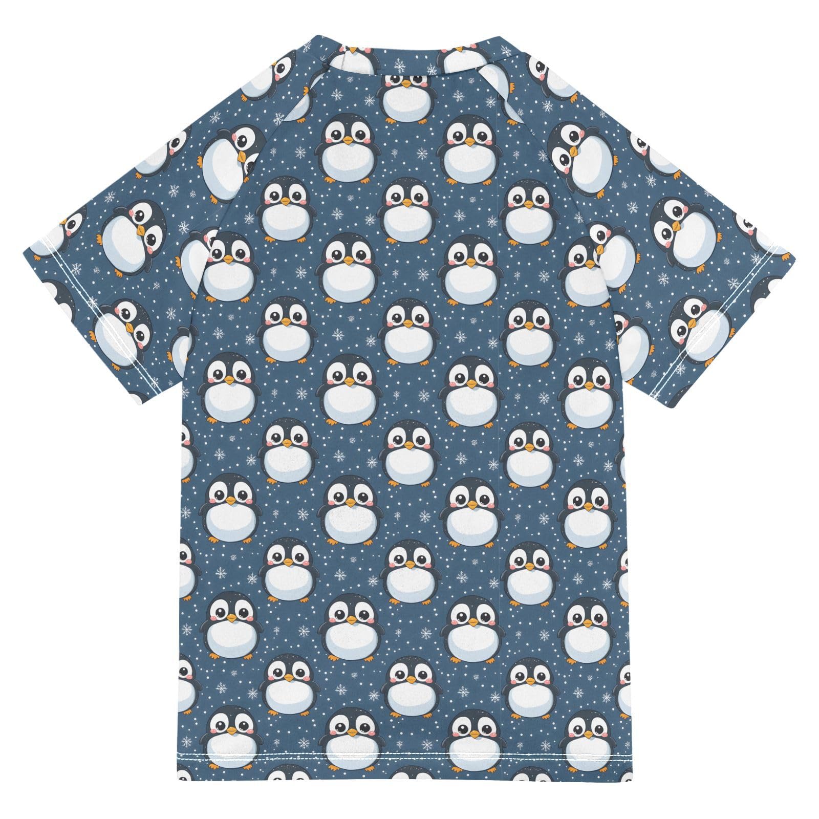 ALAZA Boys Swim Shirt Short Sleeve Rash Guard for Boys Girls UPF 50+ Penguin Snow Print 9-10T