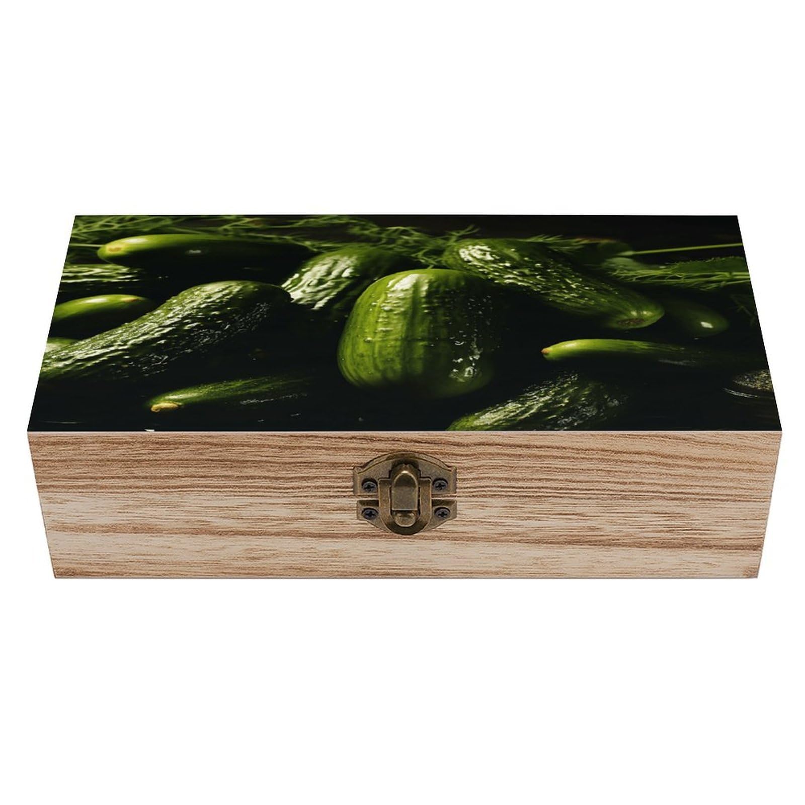 VstaDank Pickle Wooden Storage Box Wooden Keepsake Box with Hinged Lid Exquisite Solid Wood Decorative Jewelry Case Memory Box for Jewelry Photos Letters Crafts Trinkets