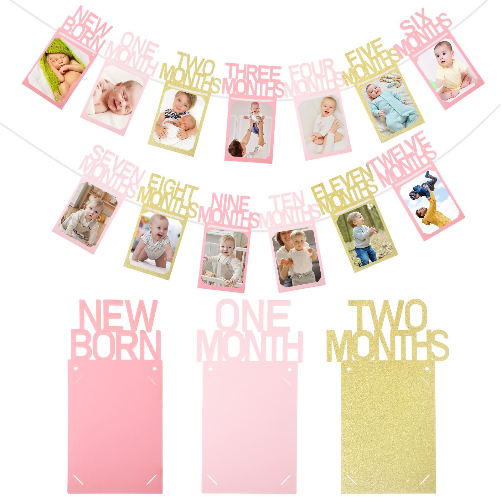 CZBZYMYYY Baby's First Year Photo Banner - Pink, Monthly Milestone Decor For 1st Birthday