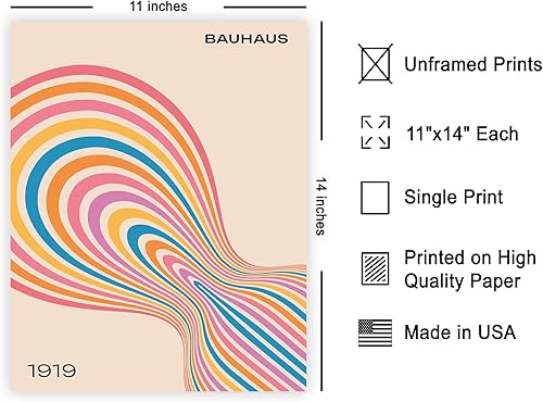 Miniatura 2 de Poster Master Bauhaus - Póster con estampado de ondas retro, arte de arco iris, arte geométrico, arte contemporáneo, arte moderno de mediados de