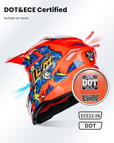 Miniatura 8 de ILM Casco ATV juvenil para niños, casco de motocross BMX, todoterreno, Go Kart, DOT ECE modelo-Z705 (goma de mascarilla, M)