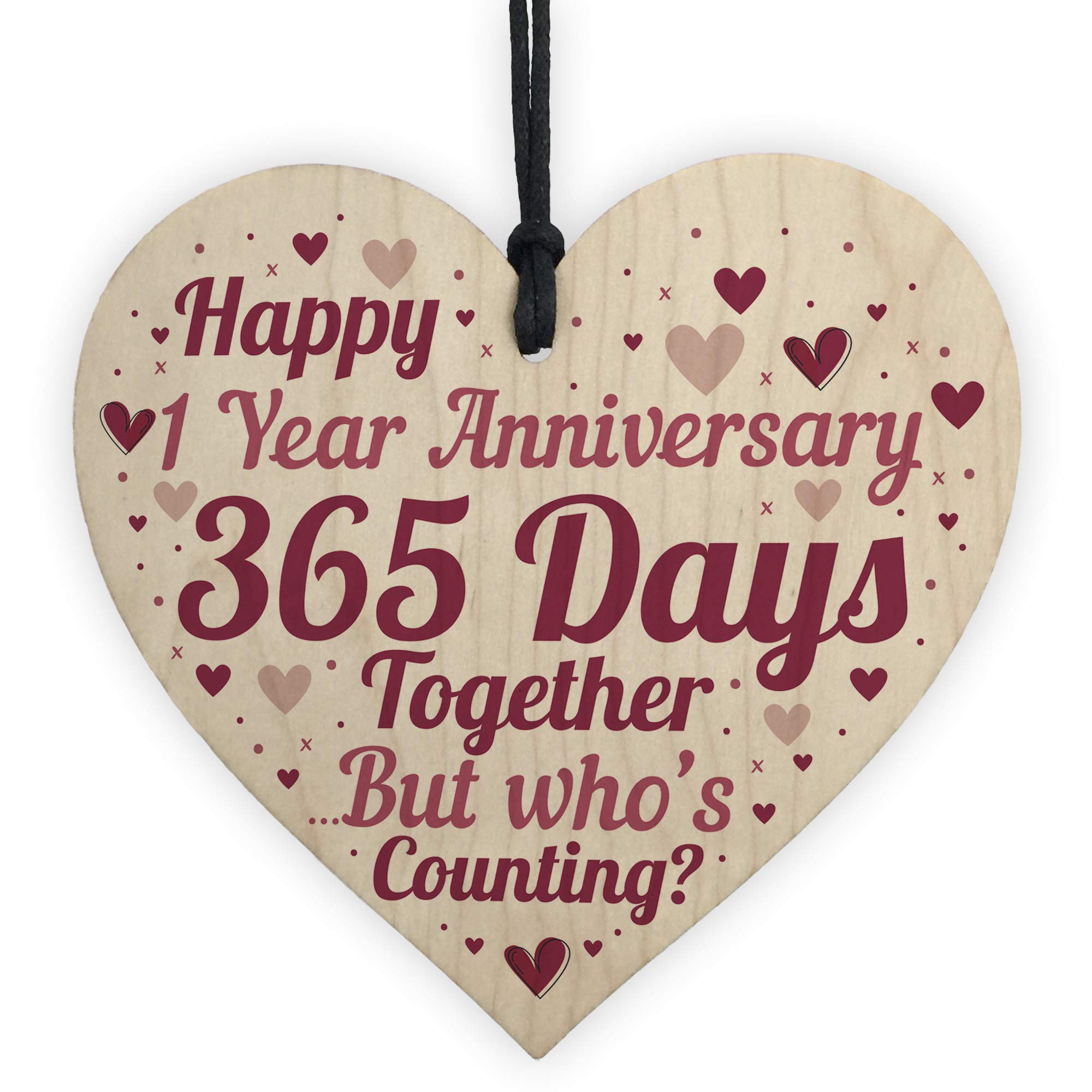 Red Ocean 1st Anniversary First Anniversary Wooden Heart Husband Wife Boyfriend Girlfriend