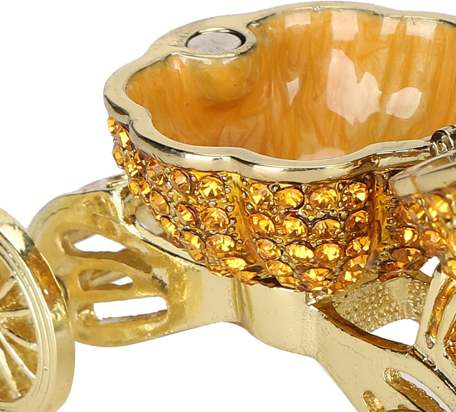 Pumpkin Cart Ornament, Antique Zinc Alloy Carriage Cart Jewelry Box, Thanksgiving Gift Decoration with Rhinestone Inlay, Desktop Figurine for Home Decor and Festive Gifting