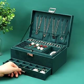 Jewelry Box - Beautifully Designed Women's Jewelry Box with Safety Lock, 2 Tier Design with Drawers and Lid, Specially Made for Organizing Bracelets, Rings, Watches, Earrings.
