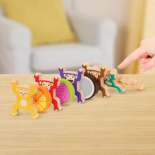 Miniatura 7 de Battat Education Juguete de monos apilables de madera para niños pequeños - Anillos entrelazados coloridos - Desarrolla habilidades motoras finas y