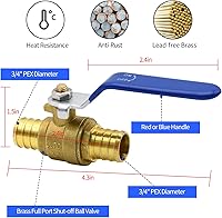 Vista 2 de 4 válvulas de bola PEX, válvula de bola de cierre de puerto completo de latón PEX de 3/4 pulgadas, válvula de bola de cierre de puerto completo
