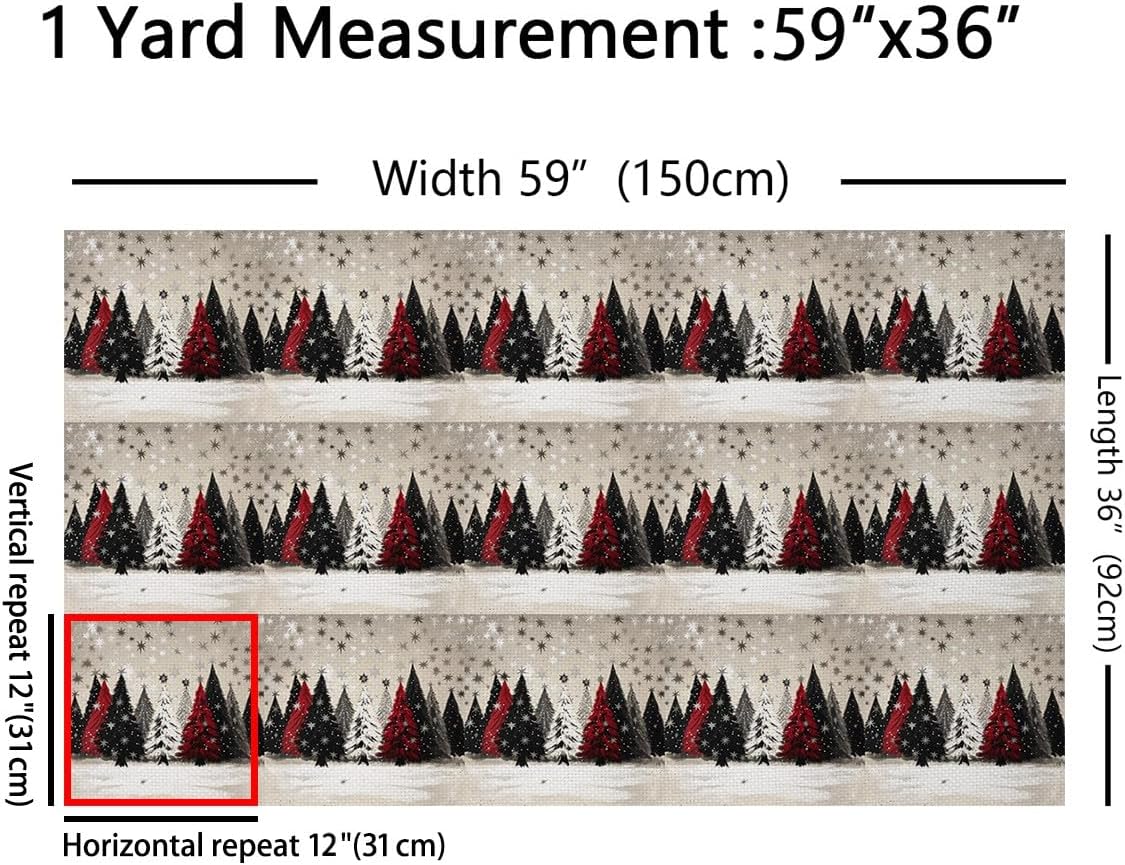 Erosebridal Christmas Tree Fabric by The Yard Merry Xmas Waterproof Outdoor Fabrics Rustic Farmhouse Upholstery Fabric Snowflake New Year Decor for Quilting, Sewing, Crafts, Home, 3 Yards