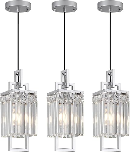 Miniatura 9 de lighceac Moderna lámpara colgante plateada para isla de cocina y comedor, lámpara industrial pequeña colgante de cristal para dormitorio, entrada,