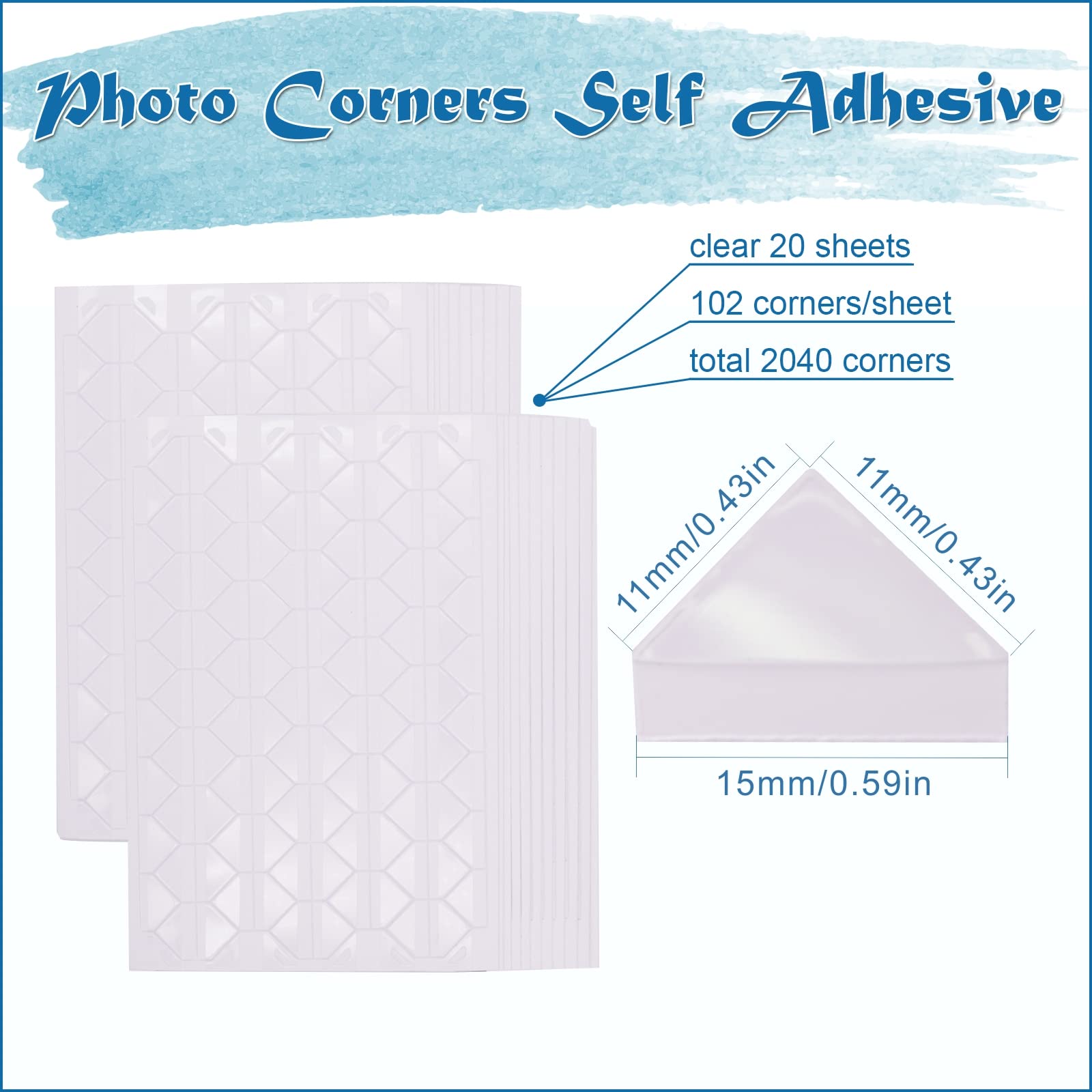 Clear Photo Corners Self Adhesive 2040 Pcs - 20 Sheets Acid-Free Picture Corners for Scrapbooking, Albums, Crafts | Repositionable Transparent Photo Stickers, No Glue Needed, Archival Safe