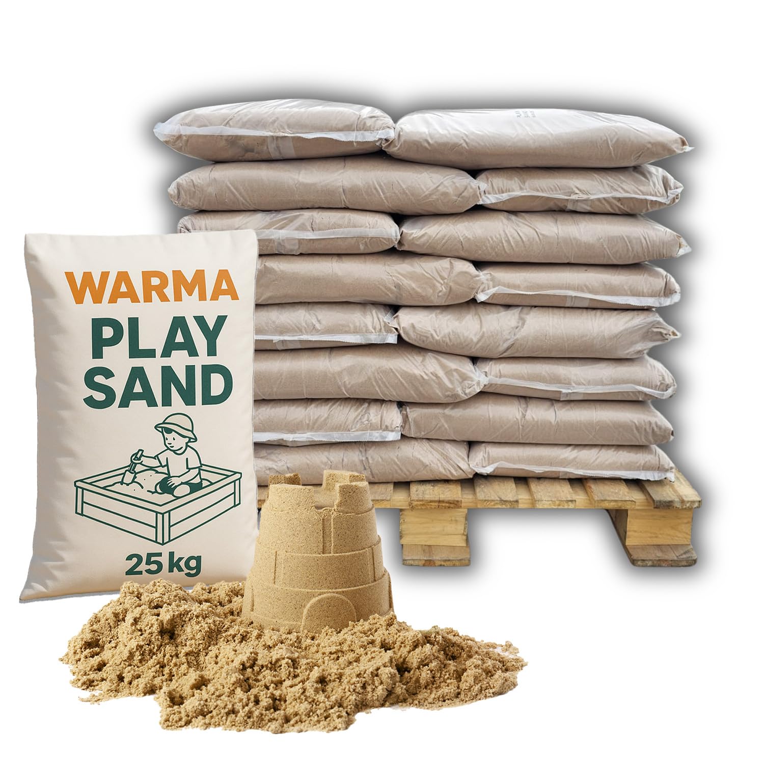 Warma 1000KG Premium Grade Play Sand - Non Toxic - Natural & Triple Washed - Suitable for Childrens Kids Indoor & Outdoor Sensory Play Areas Sandpits - 40 x 25kg Bags