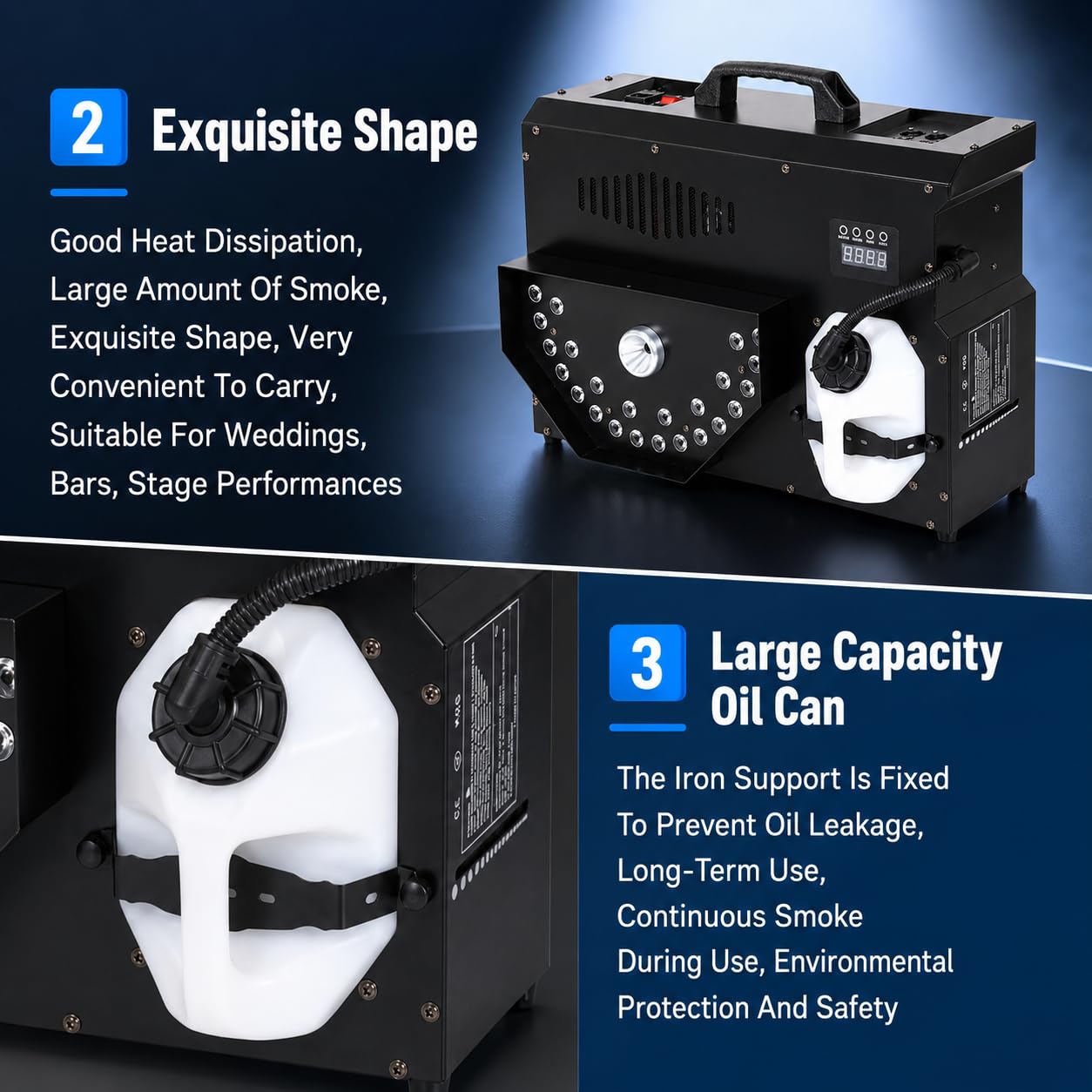3500 W macchina portatile della nebbia, generatore di atmosfera LED ad angolo regolabile per eventi, matrimoni, bar, feste - crea l'effetto palcoscenico perfetto