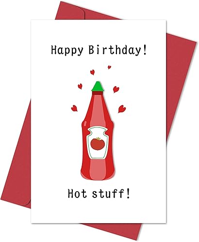 Heollaok Hot Stuff - Tarjeta de feliz cumpleaños, divertida tarjeta de cumpleaños para novio y marido, bonita tarjeta de cumpleaños para novia