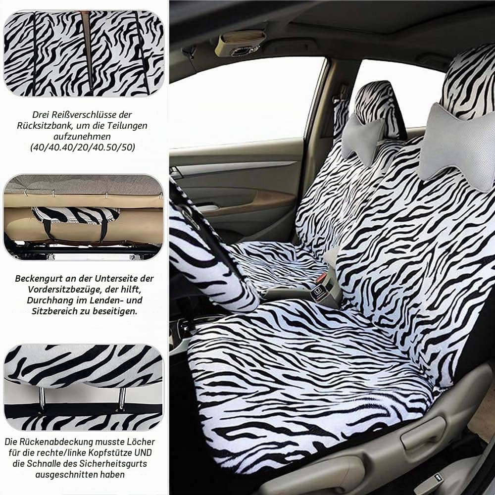 Zebra Autositzbezüge Komplettes Set mit Sicherheitsgurtpolstern und Lenkradbezug 38,1 cm für Autos Lkws SUVs Vans