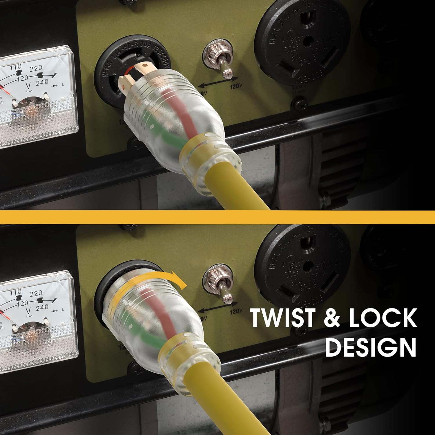 TOOLIOM 30 Amp Generator Cord, L5-30P/L5-30R Generator Extension Cord, UL Listed 125V 3750W 10 AWG SJTW with Lighted Power Indicator (25FT)