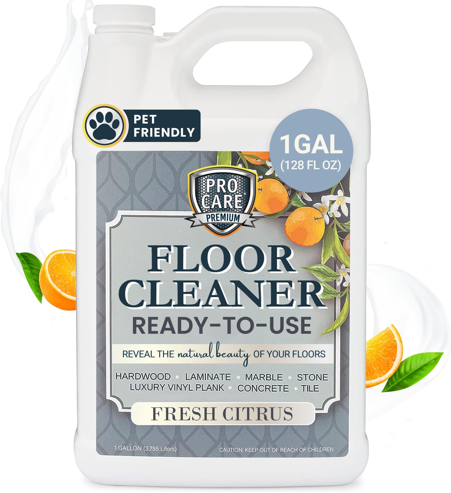ProCare Floor Cleaner (Made in USA) | Tile, Stone, Laminate, Vinyl & Natural Wood Floor Cleaner for Mopping, Household Supplies, Cleaning Solution with Citrus Aroma - 1 Gal (128 Fl Oz)