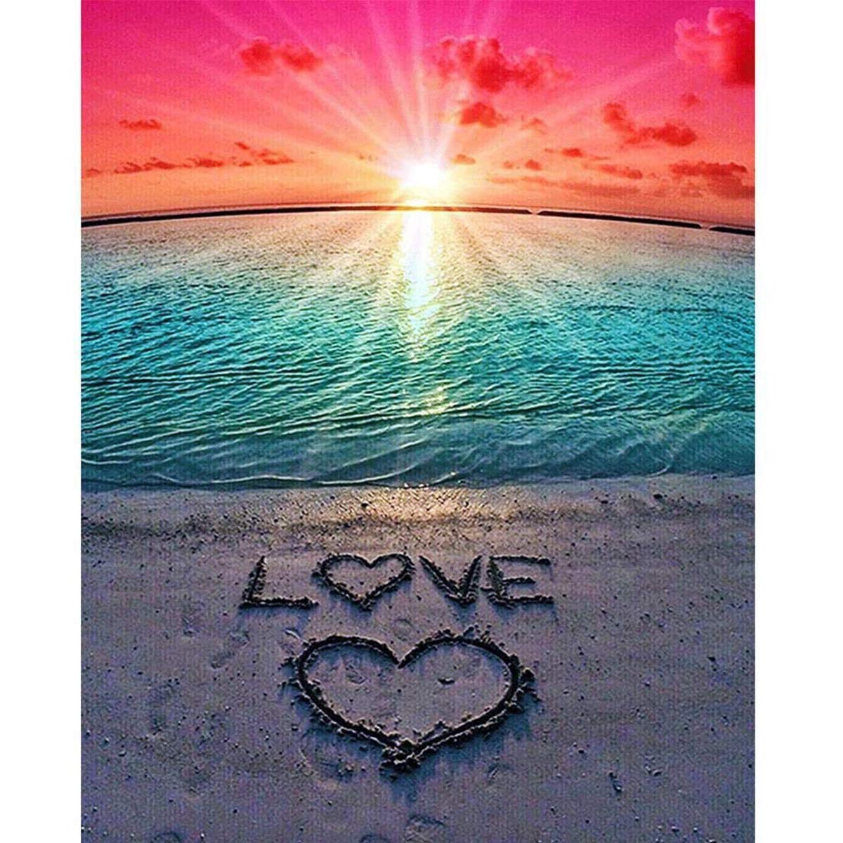 DAYONG 5D DIY Diamond Painting by Number Kits,Full Drill Crystal Rhinestone Diamond Embroidery Paintings Pictures Arts Craft for Home Wall Decor 30 * 40cm (Love Sunset Scenery)