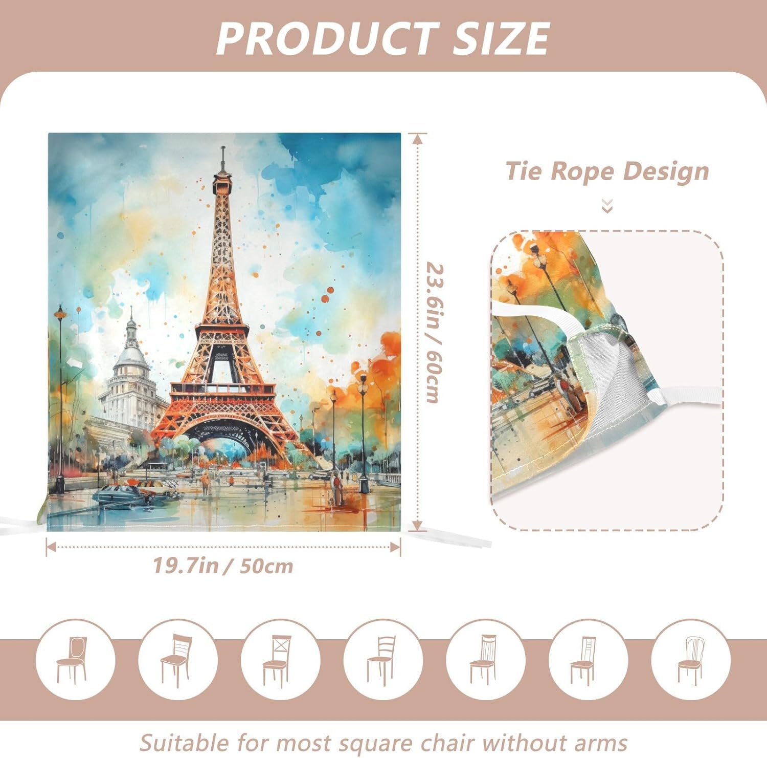 ALAZA Vintage Eiffel Tower Chair Back Cover Set of 6, Washable Reusable Removable Chair Slipcovers Decorative Chair Cover for Home Kitchen Wedding Party