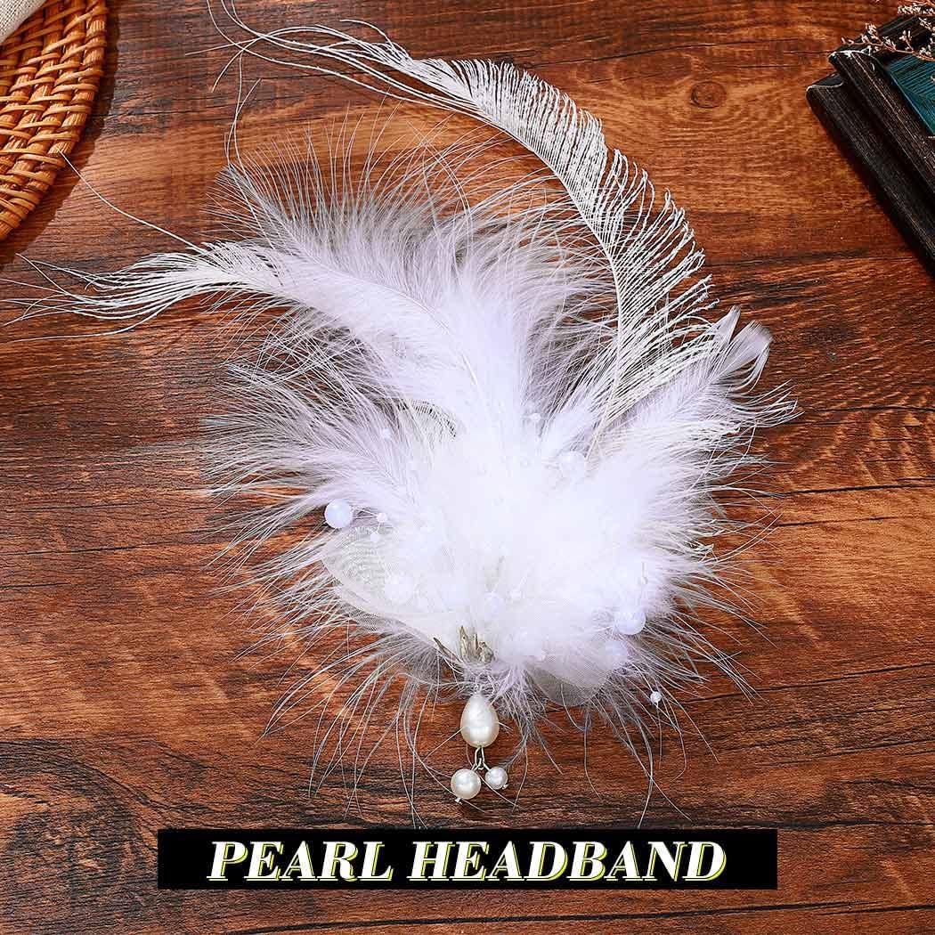1920s Flapper Headpiece White Feather Hair Clip Fascinator Accessories for Women - Image 2