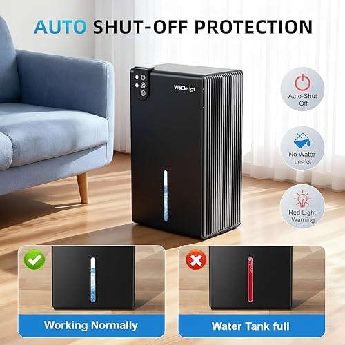 Miniatura 5 de Deshumidificadores para el hogar de 1000 pies cuadrados, tanque de agua de 85 onzas, deshumidificadores para baño, sótano, dormitorio, armario,