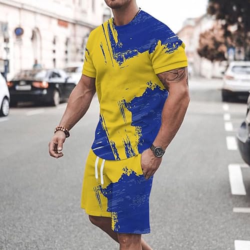 Miniatura 2 de SHENGXINY Conjunto de pantalones cortos para hombre, trajes de verano, camisas de manga corta y pantalones cortos, conjunto de chándal con estampado