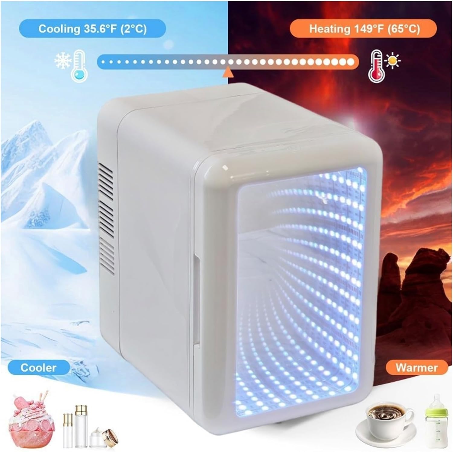 Mini Refrigerator 4L Mirror Fruit Beverage Cooler With Lamp Portable Suitable For Car Student Dormitory Beauty Makeup Camping