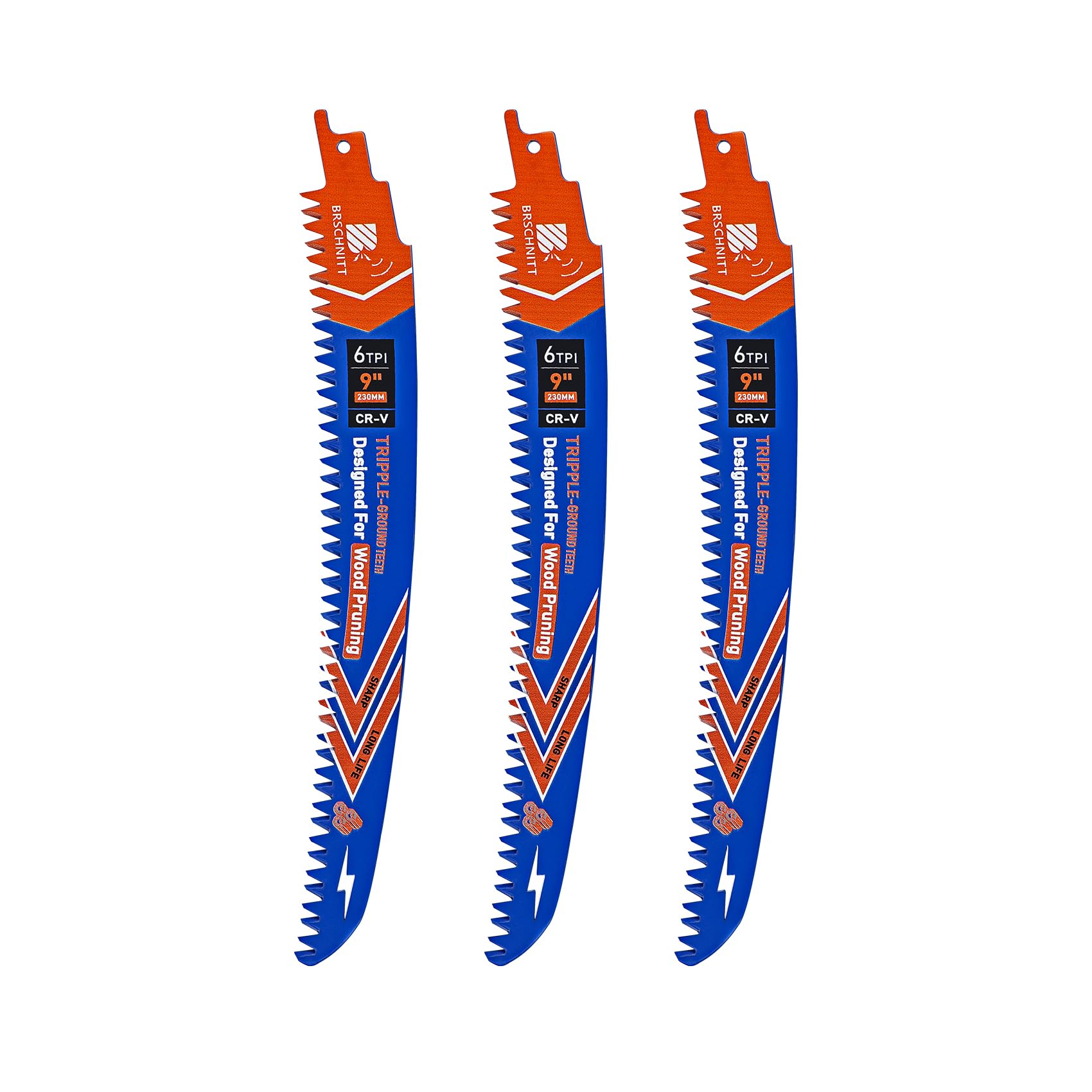BRSCHNITT Japanese Teeth Reciprocating Saw Blades 230mm 3PCS - Curved Edge Wood Pruning Saw Blades 6TPI for Tree Trimming,Wood Cutting,Cr-V Sabre Sawzall Blades โ image 1