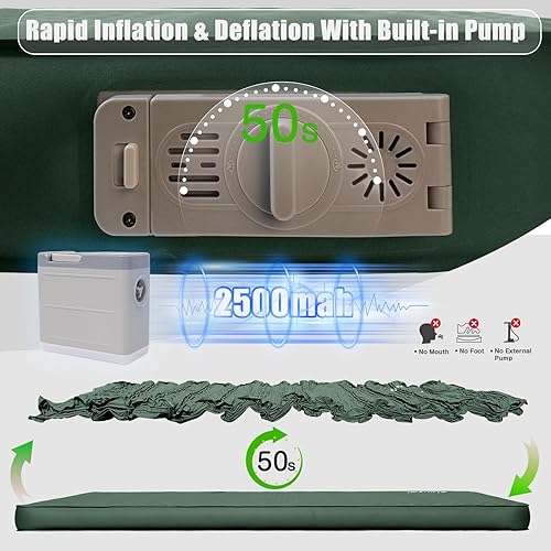 Miniatura 3 de Colchoneta de dormir autoinflable para campamento, colchón de espuma viscoelástica extra gruesa de 4 pulgadas con bomba eléctrica, infla y desinfla