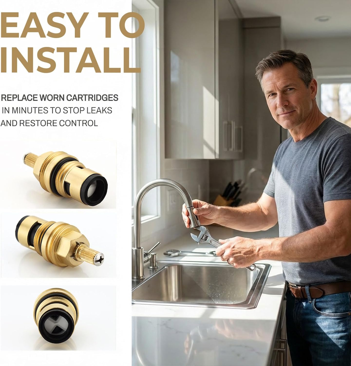 Ceramic Faucet Cartridge, Compatible with Grohe 45882000 45883000, 1/2" Brass Hot & Cold Water Cartridge, Replacement Assembly for Kitchen Bathroom Shower Faucet,(2 Pack)