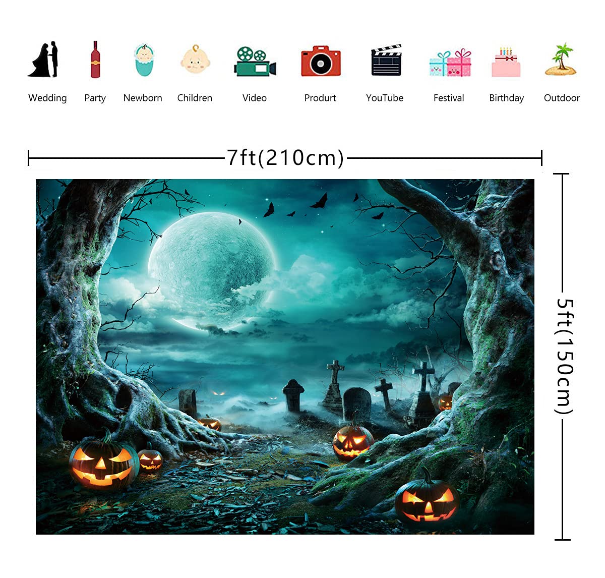 Halloween-Fotohintergrund „Gruseliger Friedhof“ – Vinyl-Banner 1,5 X 0,9 M Für Party-Fotos & Dekoration