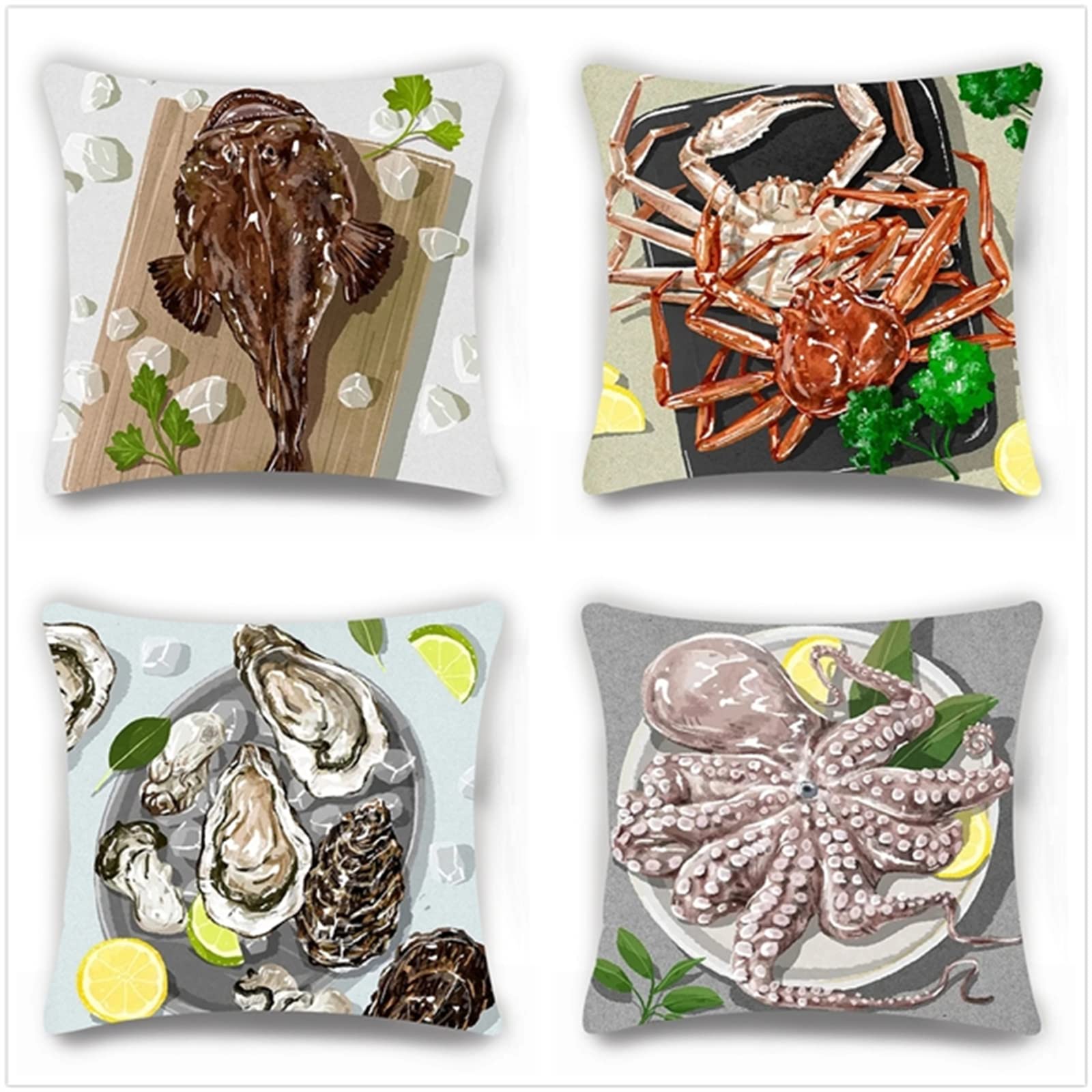 Set di 4 Federe Cuscini Divano Poliestere Biancheria Peluche Corto Gettare Impermeabili Decorativo Caso Federa per Cuscino Divano Auto Esterno Giardino Home Decor （55x55cm/Creature Marine）