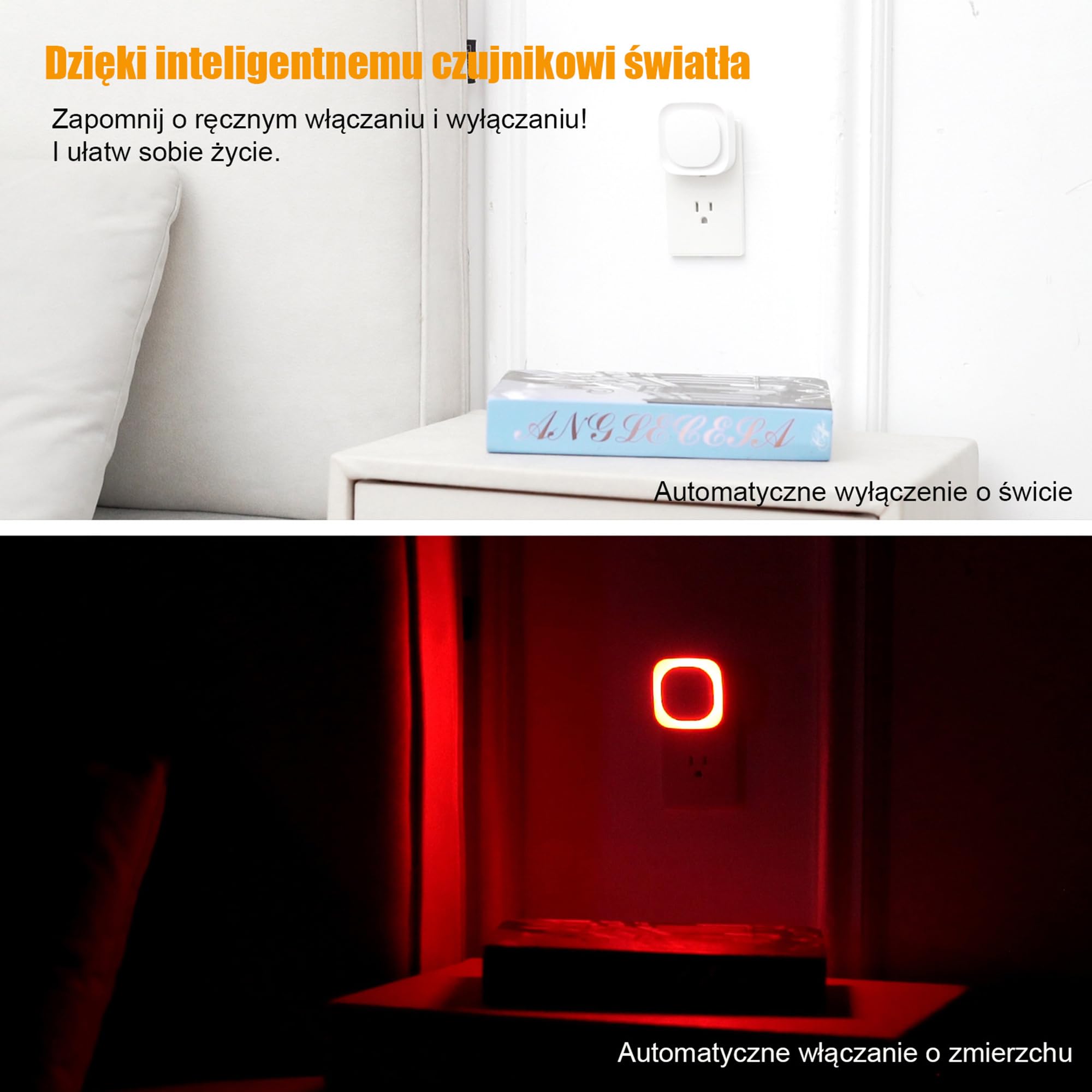 YUNLEX Lampka nocna z czujnikiem zmierzchu, [2 sztuki], automatyczne włączanie/wyłączanie, 3-poziomowe ściemniane światło nocne, do pokoju dziecięcego, sypialni, przedpokoju, łazienki, Czerwony