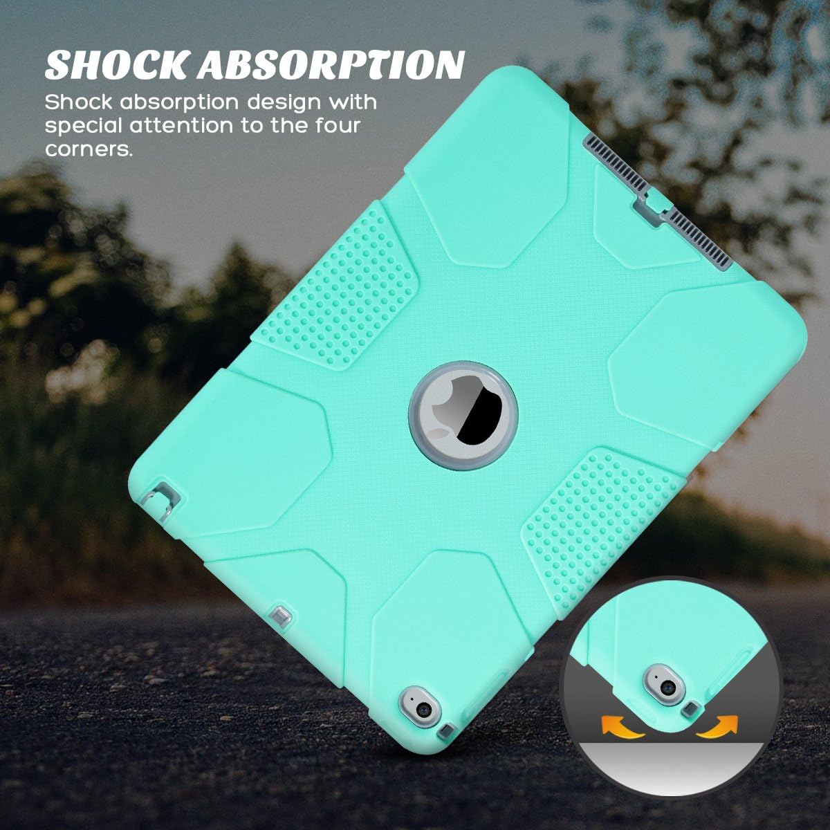 ULAK iPad Air 2 Case, Heavy Duty Apple iPad Air 2 Shockproof Rugged Protective Case with Separate Kickstand for Apple iPad Air 2 (2014 Release) -Mint/Grey