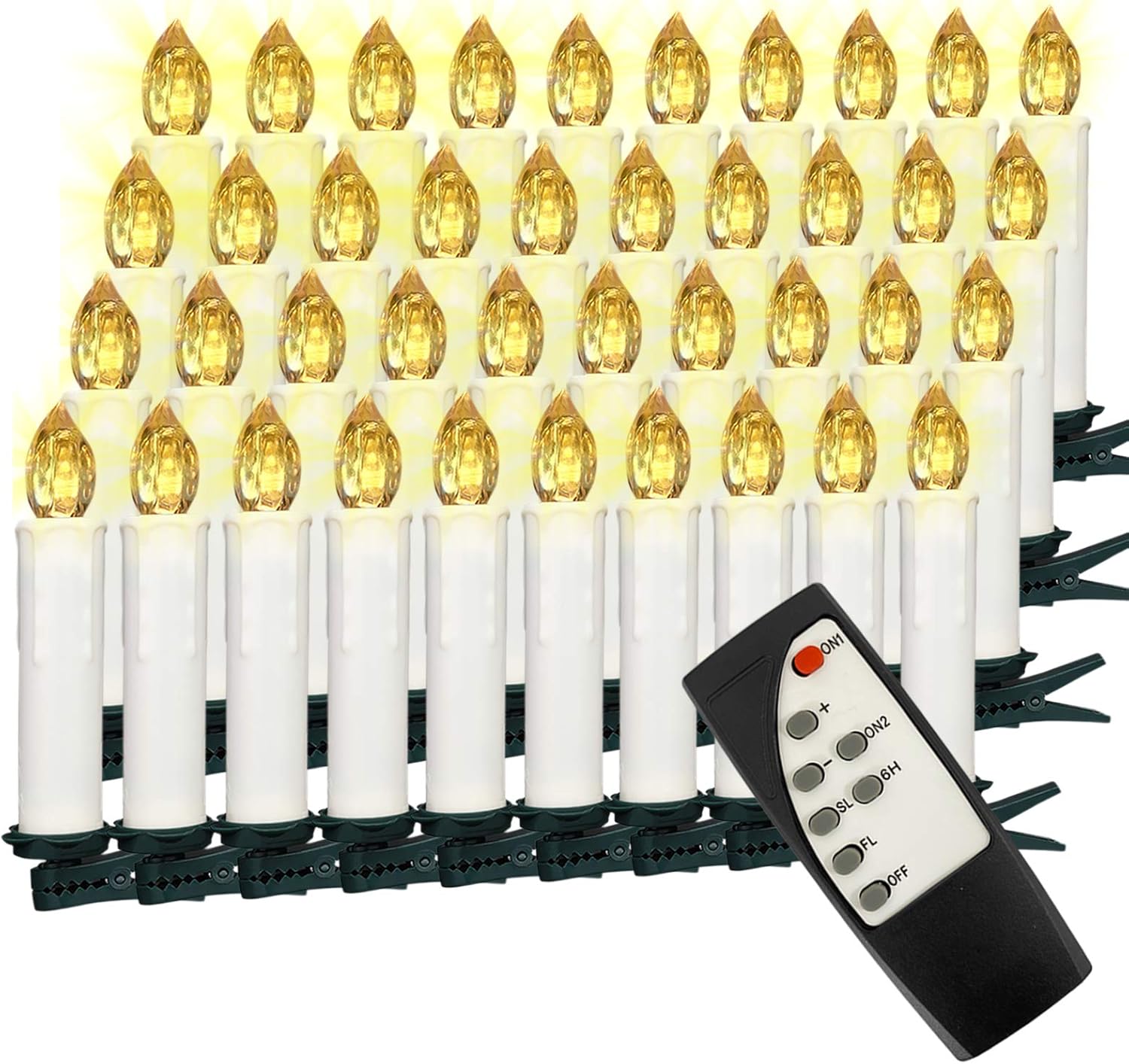 Soontrans Wireless LED Clip On Christmas Tree Candles, Remote Control Taper Candles, Flickering