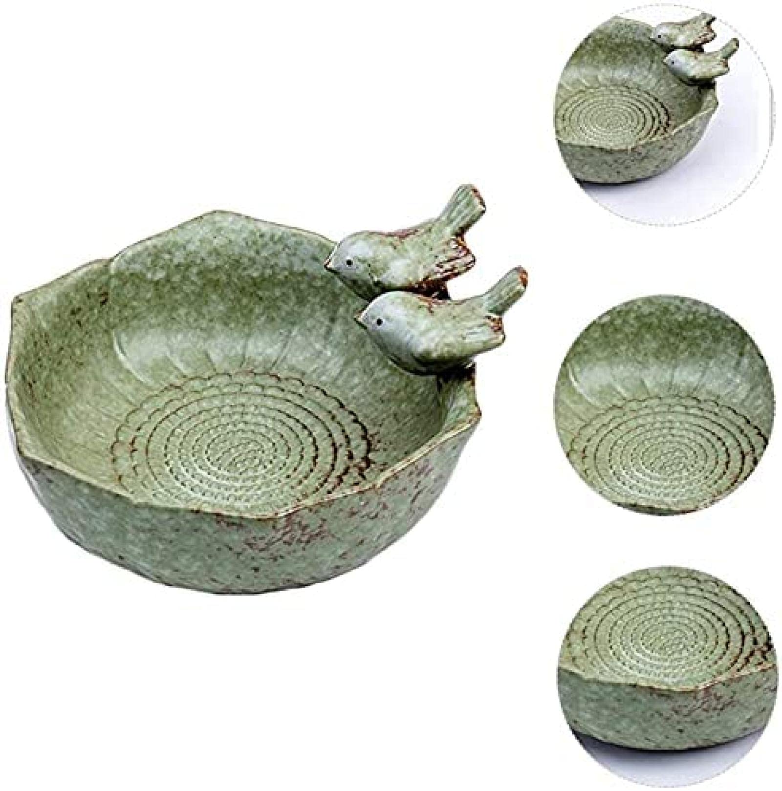colourliving | Vogelbad winterbestendig rond 30 cm | Noble keramiek geglazuurd | vogelbad met 2 decoratieve vogels | vobelbad tuin (antiek-blauw