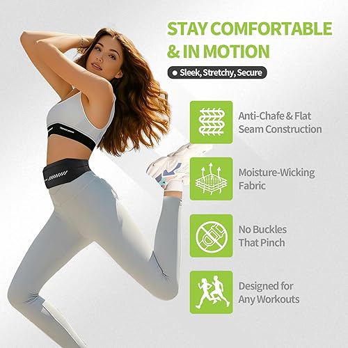 Miniatura 2 de Cangurera delgada para correr para hombres y mujeres, soporte para teléfono para correr, riñonera, cinturón de dinero con 3 bolsas separadas para