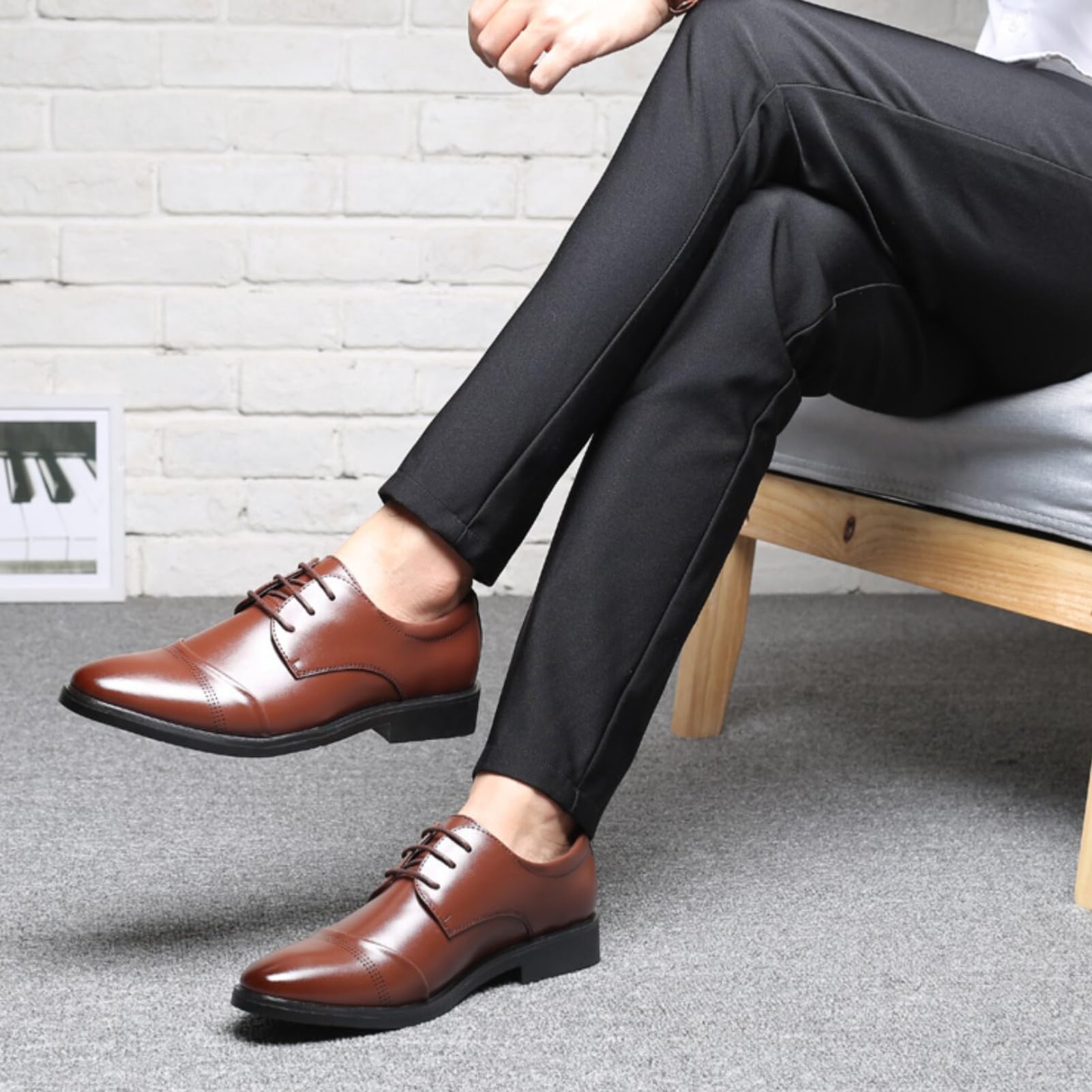 Męskie buty garniturowe Oxford Derby, buty skórzane, buty ślubne, sznurowane, biznesowe, klasyczne buty sznurowane, niebieskie, złote, szare, czerwone, czarne, brązowe, khaki, rozm. 37-48, brązowy 2,