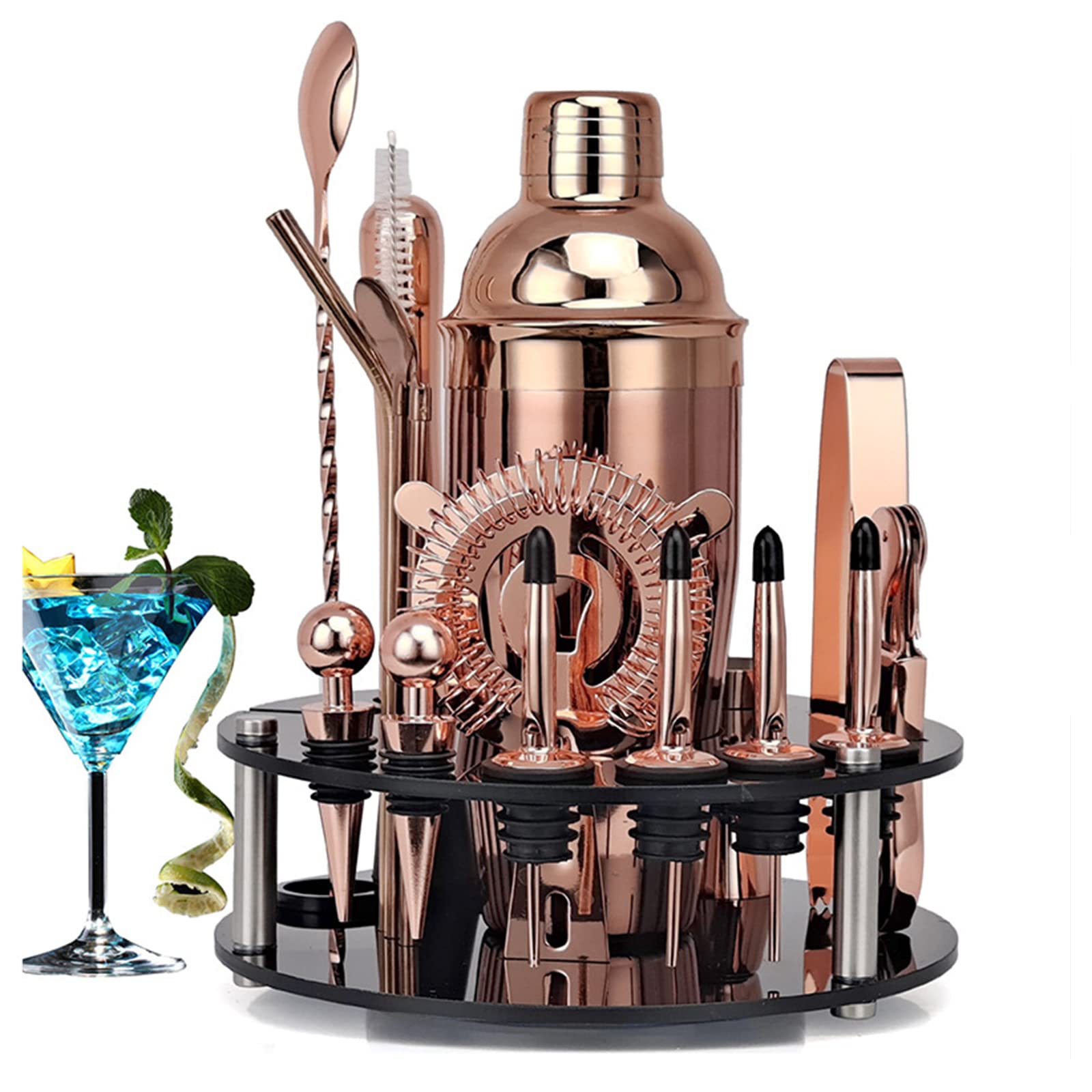 Juego de 20 cocteleras de acero inoxidable con cuchara mezcladora para principiantes