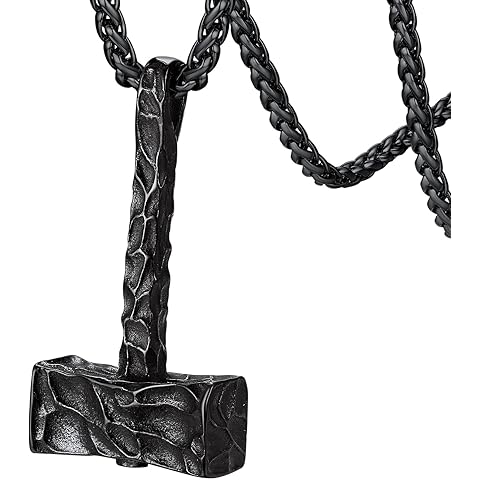 FaithHeart Viking Thor's Hammer Talisman Necklace for Men, Vintage Norse Mjolnir Amulet Pendant with Sturdy Wheat Chain, Stainless Steel Jewelry (Gift Box)