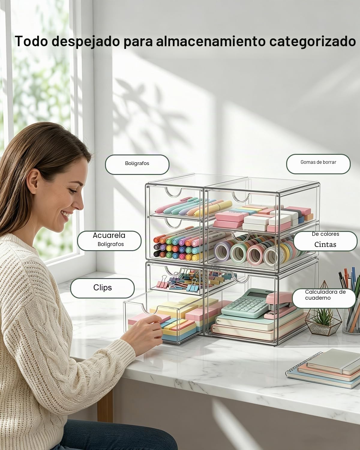 GoMaihe Organizadores de Escritorio (pack de 2): Organizador de Maquillaje Acrílico con 7 cajones | Organizador Multifuncional para bolígrafos, artículos de papelería(25,5 x 21,5 x 17,5 cm)