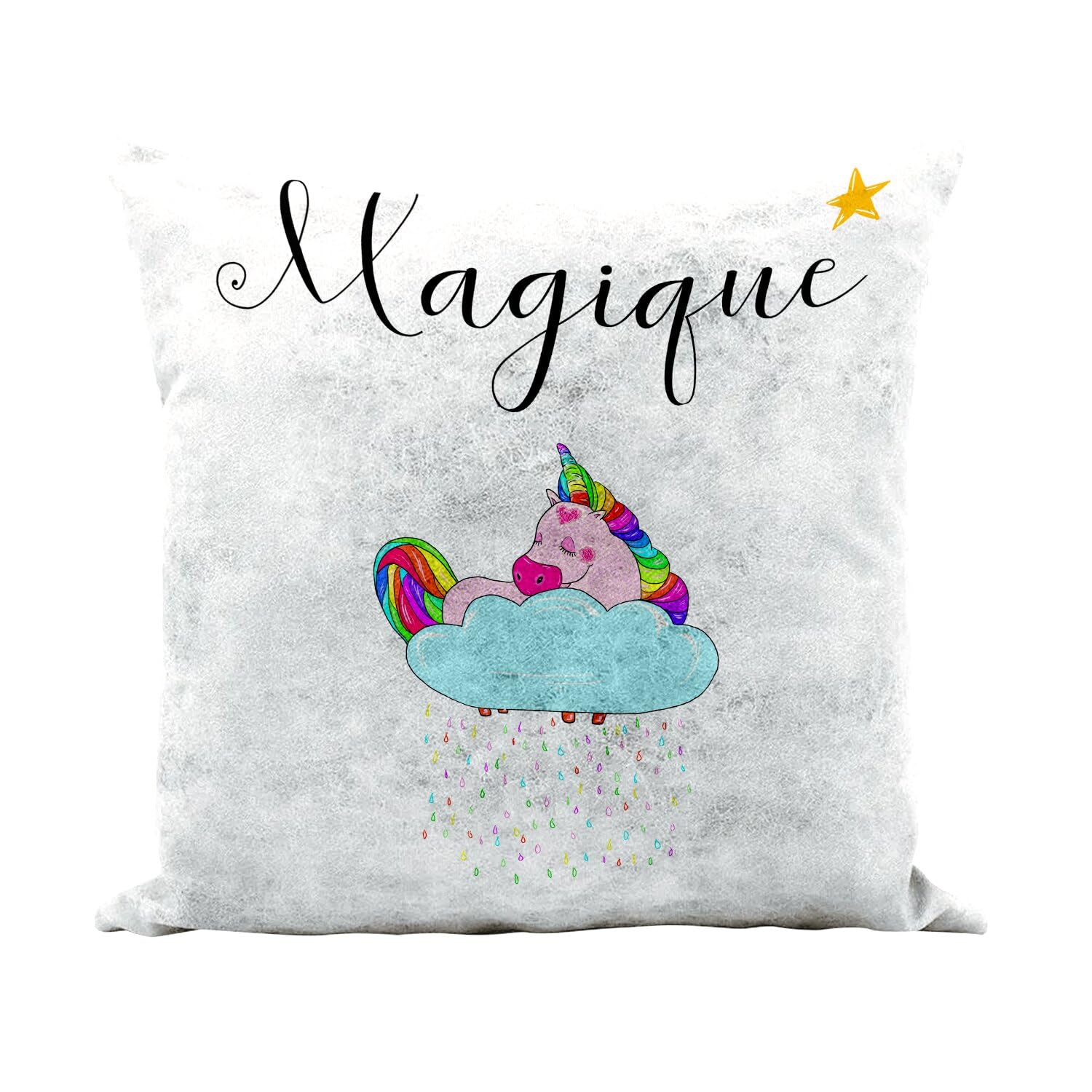 Coussin magique licorne pour décorer une chambre d'enfant avec un nuage poétique