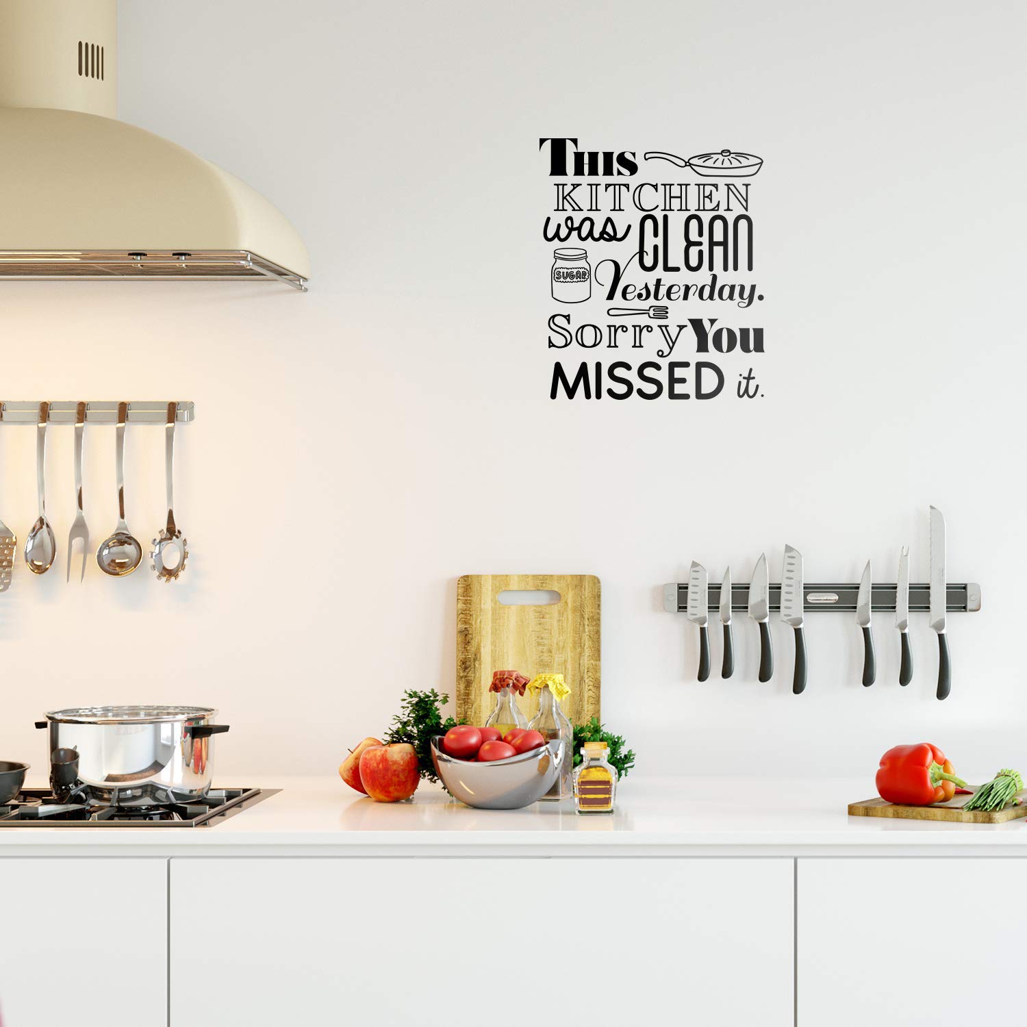 Vinyl Wall Art Decal - This Kitchen was Clean Yesterday Sorry You Missed It - 25" x 21.5" - Trendy Funny Cuisine Chef Cook Quote for Home Apartment Living Room Bar Restaurant Decoration Sticker