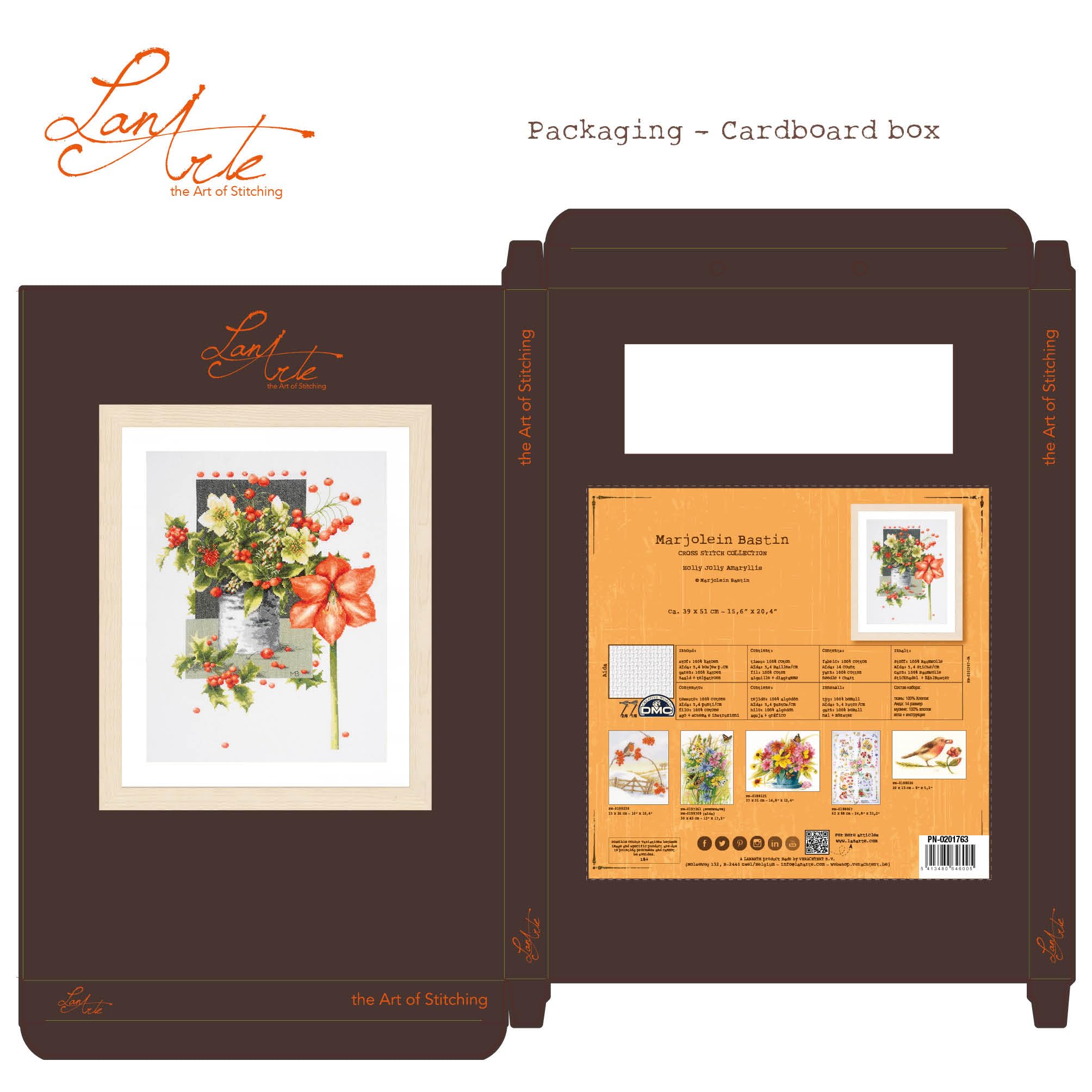 Lanarte Kit Punto Croce Contato HOLLY JOLLY AMARYLLIS Decorativi Per Pareti ca. 39 x 51 cm Set Fai Da Te Creativo Adulti Ricamo Casa Decor Arte Da Parete Kit Per Hobby Cross Stitch