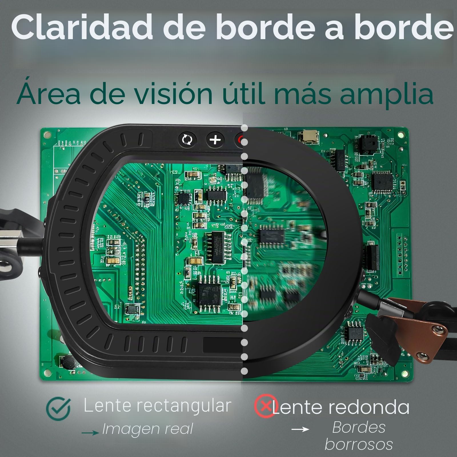 Lupa Rectangular con luz y Soporte – Lente de Vidrio 10X,Vista panorámica, Lupa con luz led para Manualidades,Soldadura, Bricolaje, área de visión más Amplia, Larga Distancia de Trabajo | Visión panorámica, 10 lentes de cristal, electrónica y manualidades