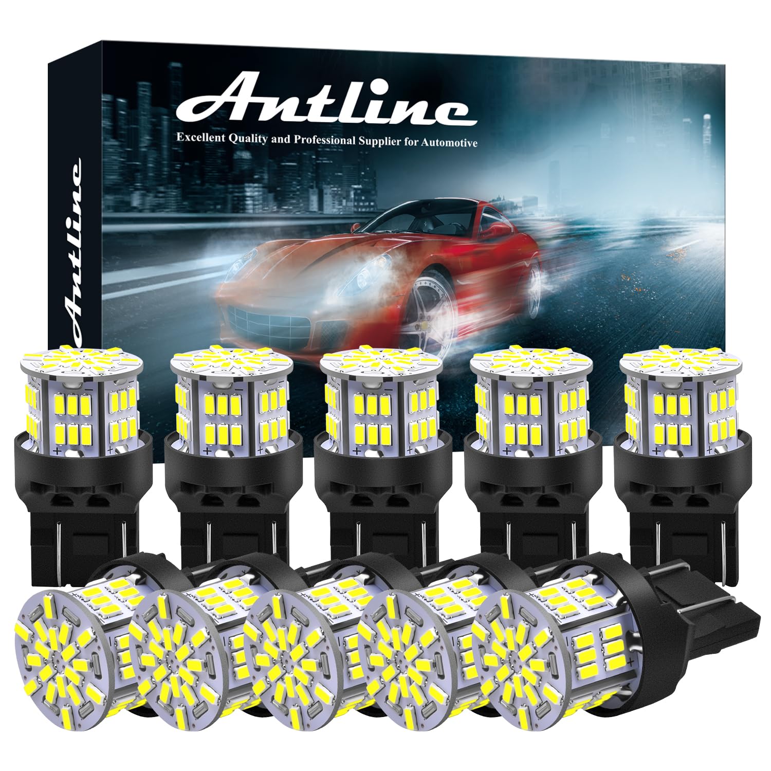 Antline 7440 7443 T20 992 LED Bulbs White, Super Bright 3014 54-SMD LED Replacement for 12 V-24V RV Camper Car Vehicle Trailer Boat Trunk Backup Reverse Tail Brake Turn signal Lights (Pack of 10)