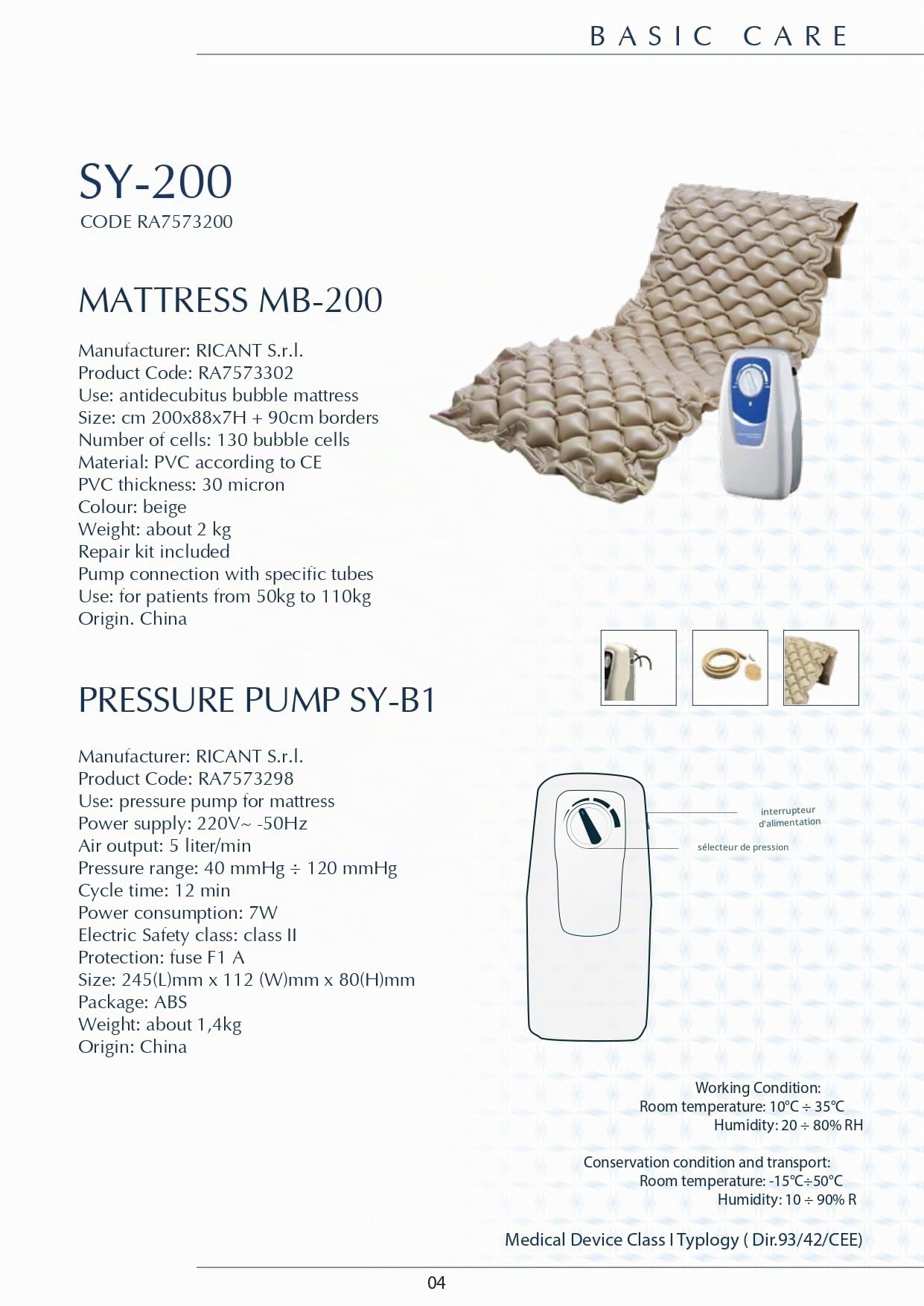 SY-200 Matelas anti-escarres à air alternatif. Matelas anti-escarres 90 x 190 cm avec compresseur silencieux · Prévention et traitement des ulcères de pression Livré avec kit de réparation