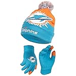 Ultra Game NFL Official Youth Super Soft Winter Beanie Knit Hat with Extra Warm Touch Screen Gloves, Miami Dolphins, Team Color 2, 1SIZE