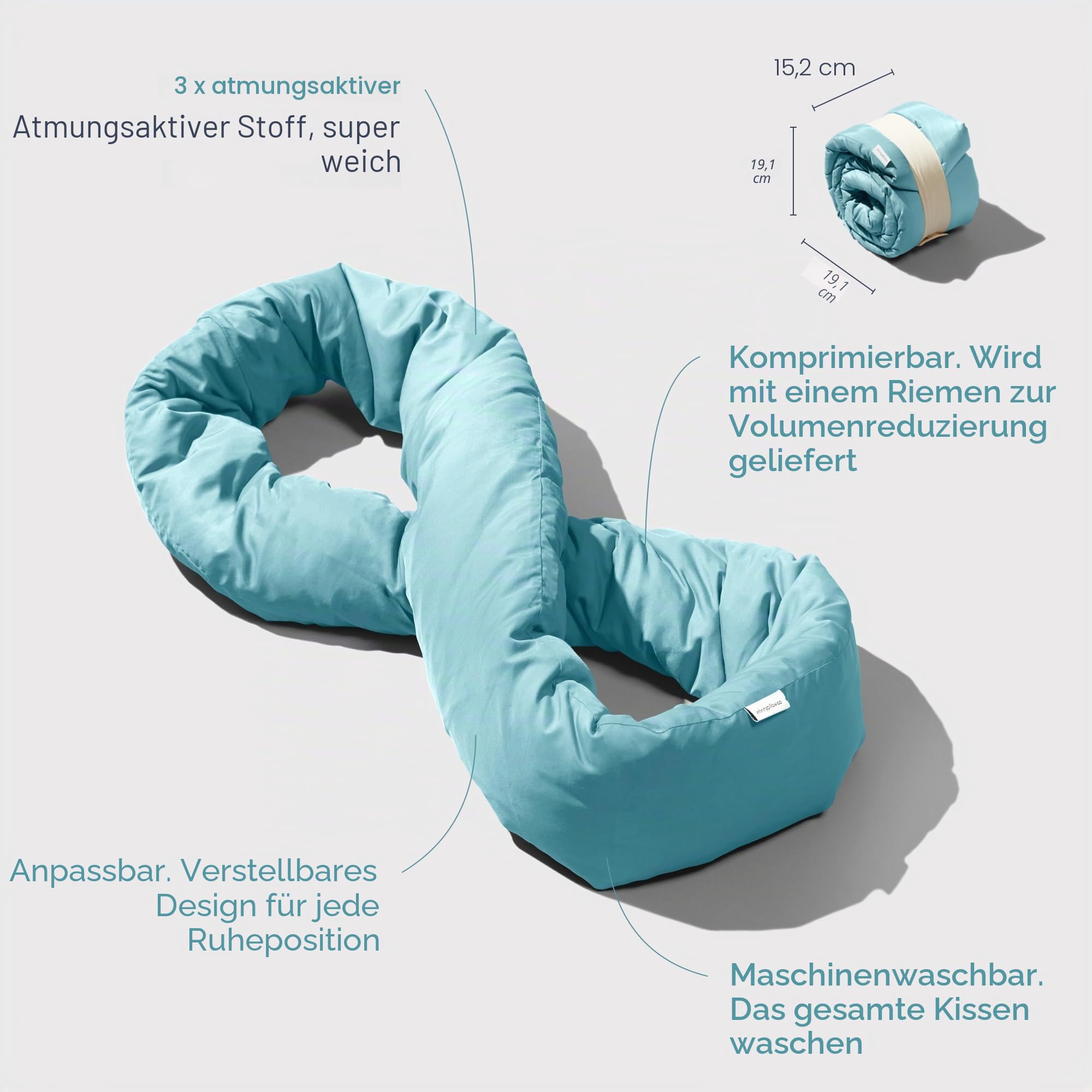 Huzi Infinity Pillow – Reise-Nackenkissen – Vielseitiger weicher 360 Stützschal – maschinenwaschbar – Zuhause, Reisen, Flug, Roadtrips (Luftiges Blau)