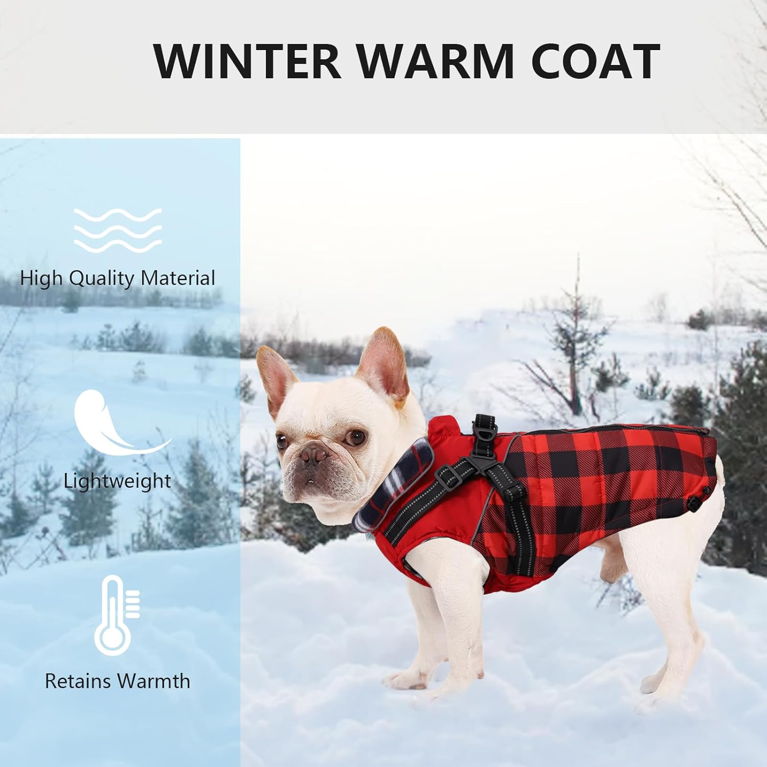 Dog Coat with Harness,Small Dog Winter Coat,Doggie Jackets with Built in Harness,Adjustable Warm Jacket for Medium Large Dogs,Pet Puppy Cold Weather Coats for Dogs Waterproof (PlaidRed, Small) - Image 6